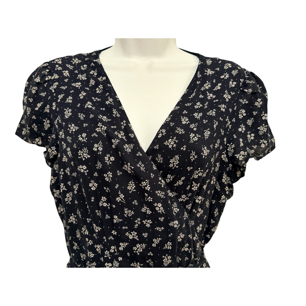Polo Ralph Lauren Floral Wrap Dress 10 Navy Midi Cottagecore Cotton Ruffle - Picture 5 of 13